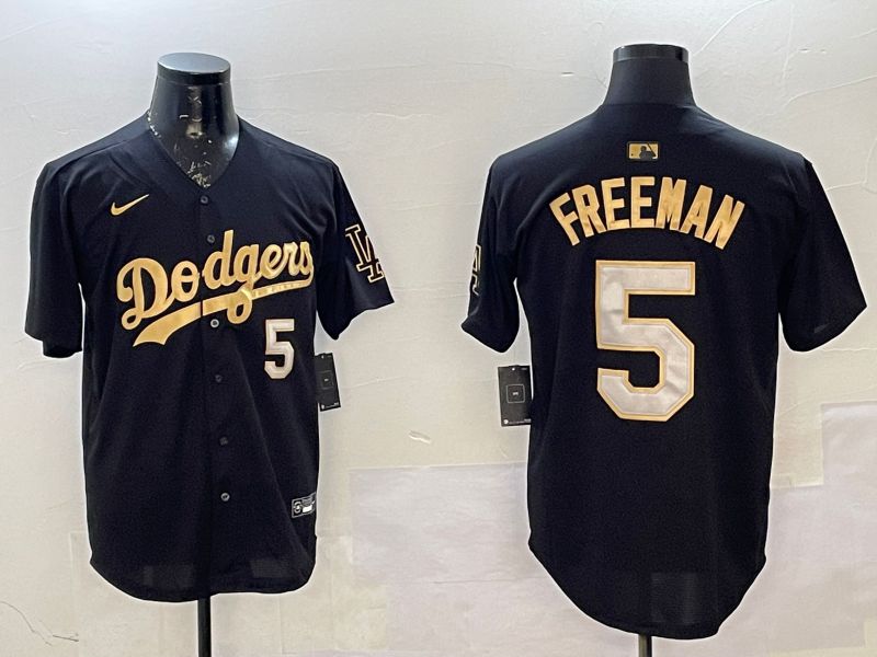 Men Los Angeles Dodgers 5 Freeman Black Gold Game 2025 Nike MLB Jersey style 0225